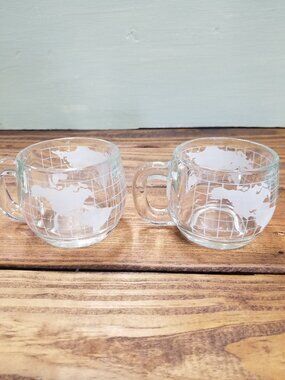 Vintage Clear Nestle World Globe Coffee Cups 70's Set of 2